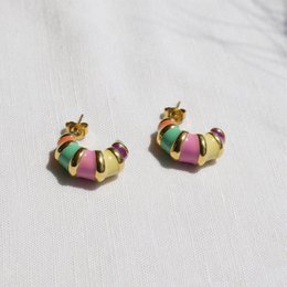 Nadine - Colourful Enamel Hoop Croissant Earrings