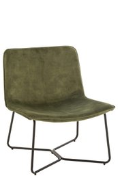 Green metal and textile lounge chair with a modern, minimalist design.