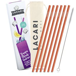Set of 6 copper straws, eco-friendly, dishwasher safe, and durable. Includes 6 copper drinking straws.
