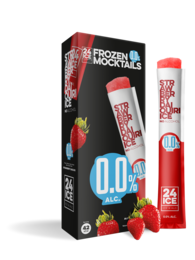 A 5-pack of 0.0% alcohol strawberry daiquiri cocktails. The ready-to-drink cans feature a vibrant red color and a sweet, fruity flavor profile reminiscent of a classic strawberry daiquiri cocktail, without the alcohol content.