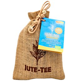  Organic jute tea with turmeric, cinnamon, and cardamom in a burlap bag. Natural bio tea according to EU organic regulations.