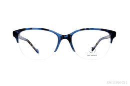 Blue and black rectangular eyeglasses with a modern, stylish design.