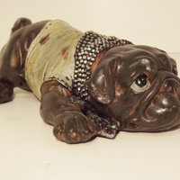 Lying dog droopy eyes polyresin