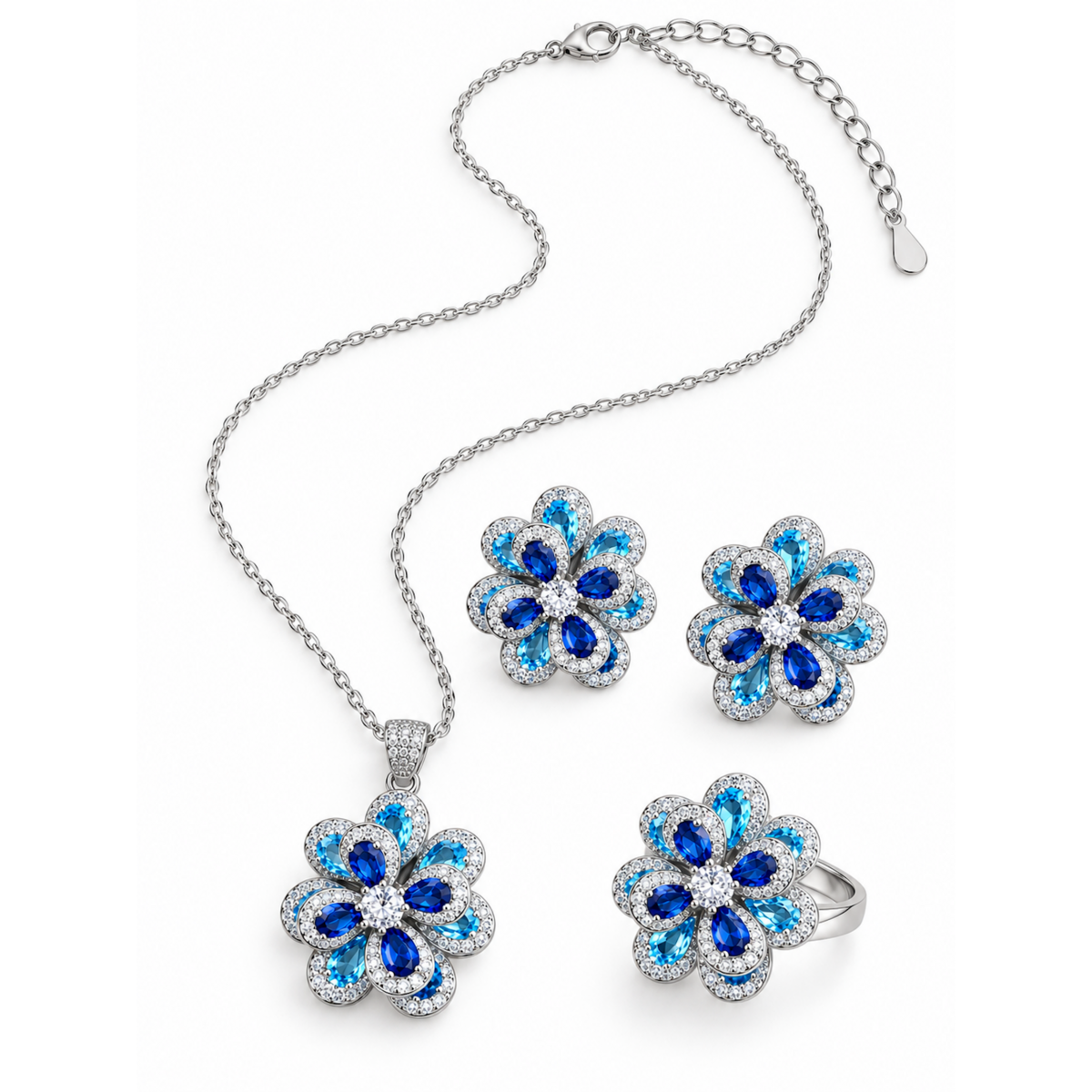Azure Oil Painting Floral Jewelry Set