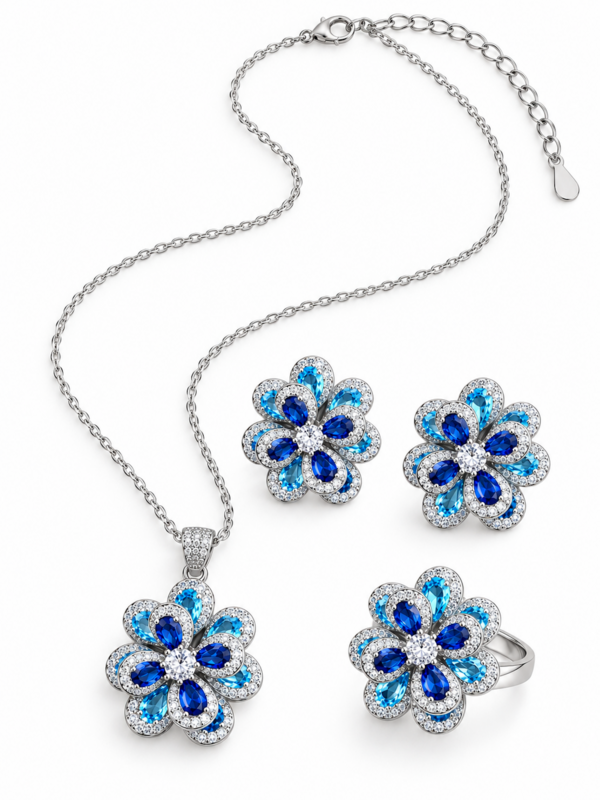 Azure Oil Painting Floral Jewelry Set