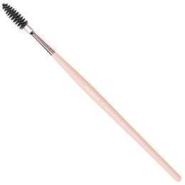 A long, thin makeup brush with black bristles, designed for grooming and shaping eyebrows and eyelashes.
