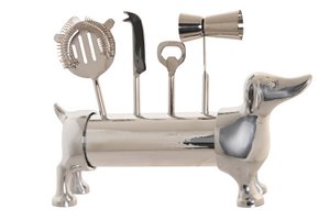 COCKTAIL SET 4 EDELSTAHL 37X9X18 HUND CHROM SILBER PC201822