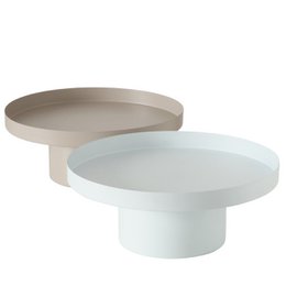 Circular decorative tray in beige and white colors, made of metal, with a diameter of 25 cm, suitable for use as a decorative accent piece.