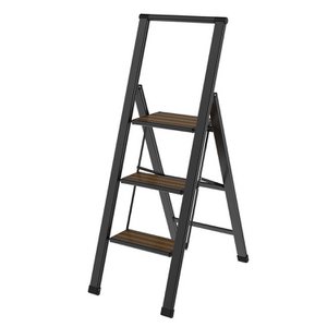 ZWART ALUMINIUM LADDER 3 BAMBOEHOUTEN TREDEN 44,5X5,4X126,5CM ST84580