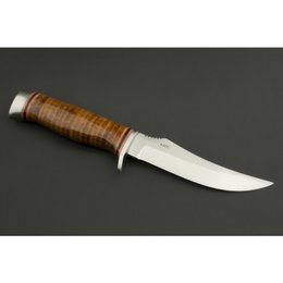 ED MAHONY Taiga Hunter jachtmes met handvat gemaakt van lederen strips, 440C