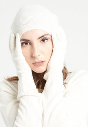 Ecru white 4-thread cashmere gloves, soft and warm winter accessory.