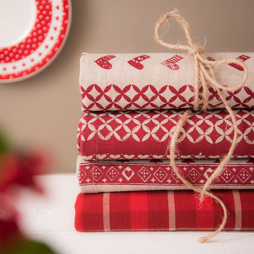 Vierkant Tafelkleed Kerst 100x100 cm Rood Beige Katoen Hert Tafellaken