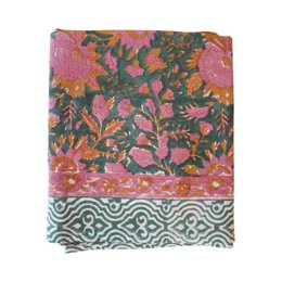  Colorful floral scarf with vibrant sunflowers, leaves, and abstract patterns in shades of blue, yellow, and red.
