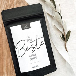 Kaffeebohnen Geschenk „Beste“ – 50g Midi Beutel schwarz – Dankeschön Mitbringsel Wertschätzung