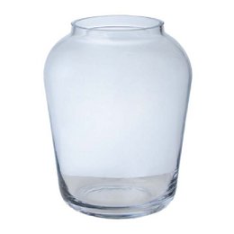  A clear glass vase with a cylindrical shape and a wide opening at the top. The vase measures approximately 25 cm in height and 19.5 cm in diameter.