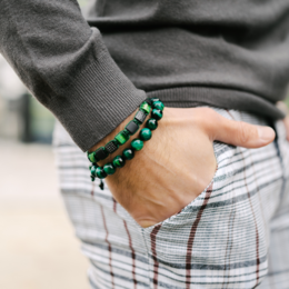 Green Tiger Eye voor heren, zwarte onyx platte kralenarmband