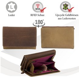 Sunsa damesportemonnee. Leren portemonnee. Portemonnee met RFID-bescherming. Portemonnee gemaakt van overgebleven leer. Grote portemonnee voor dames met veel vakjes voor creditcards - portemonnee voor dames, cadeau-idee
