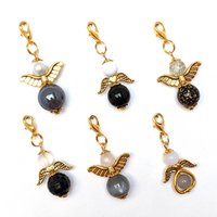 Guardian angel "color sets purple to black" keychain, set of 6, gold-colored