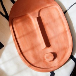Abstract Ceramic Wall Decoration Mask - Terracotta Orange