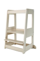 Wooden learning tower with natural beech finish, designed for children's safety and development.