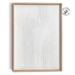 This abstract relief art piece features a minimalist, wave-like pattern in a neutral white color. The simple, textured design would complement a variety of modern or minimalist home decor styles.