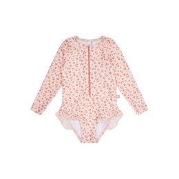  UV swimsuit for girls with sleeves, in old pink color with a leopard print pattern. Available in sizes 62/68 to 146/152.

The UV swimsuit for girls features a pink and white leopard print pattern. It has long sleeves to provide sun protection. The swimsuit is available in a range of sizes from 62/68 to 146/152 to fit girls of different ages.