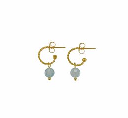 Elegant gold-tone hoop earrings with aquamarine gemstone accents, perfect for adding a touch of sophistication to any outfit.