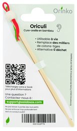 "Bamboo earpick with soft silicone tip for gentle ear cleaning. Reusable and eco-friendly design."