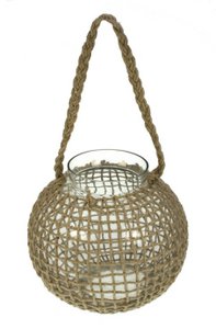 Laterne konvexes Glas / Jute mit Griff