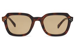 Tortoiseshell brown square sunglasses with amber tinted lenses, vintage style frames