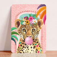 Card leopard and flowers girl child birthday just pink postcard