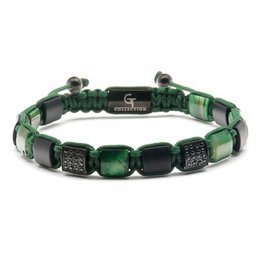 Green Tiger Eye voor heren, zwarte onyx platte kralenarmband