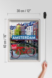 Tin sign travel 30x40cm Amsterdam travel destination bicycle