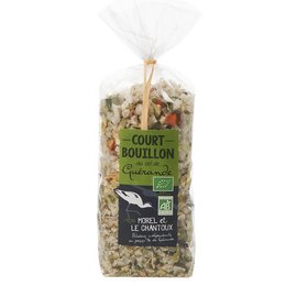 Organic Court-Bouillon seasoning with PGI Guérande salt, 250g bag. A blend of herbs and spices for seasoning soups, stews, and other dishes.
