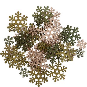 Houten shaker Eneas flake, 108 stuks / Bxo, 2 motieven, 3 kleuren, D2-4cm, donkergroen/groen/naturel