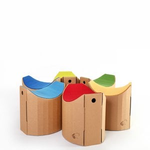 Children's stool Lollo18 petrol • ergonomic cardboard stool • curved seat • attachable head / tail / reins • seat pad wool felt