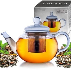 Creano glass teapot 0.8l, 3-part glass teapot with integrated stainless steel strainer and glass lid, ideal for preparing loose teas, drip-free, all-in-one