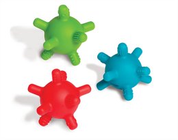 Colorful, textured gummy ball toys in various shapes and sizes, suitable for young children to play with and explore.