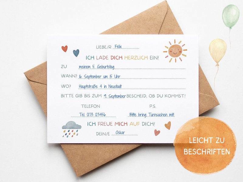 Regenboog uitnodigingskaart kinderfeestje of uitnodiging voor doop, communie, vormsel of jeugdwijding om de envelop in te vullen