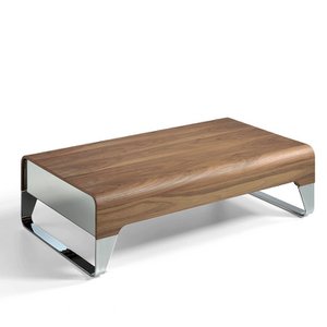 Walnut wood and chrome steel coffee table