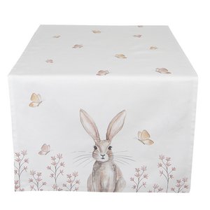 Table runner 50x140 cm white brown cotton rabbit tablecloth