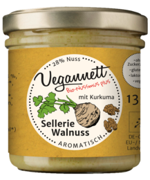 Celery walnut organic spread with turmeric, a savory and aromatic spread made with walnuts.