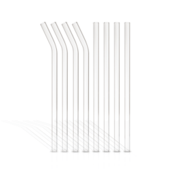 Set of 8 reusable glass straws, transparent and durable for eco-friendly drinking.