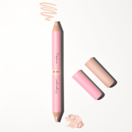A dual-ended makeup product with a creamy concealer texture on one end and a universal highlighter color on the other. The product is designed to define and highlight the eyes.