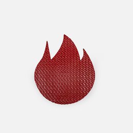  Flame-shaped coasters made from durable fire hose material, available in black and red colors.