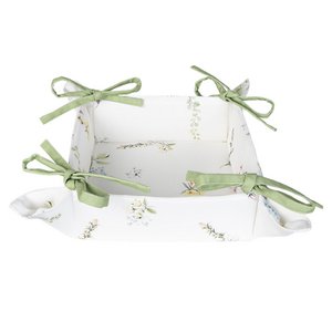 Bread basket 35x35x8 cm white green cotton bread basket