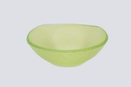  A round, shallow yellow bowl or tray measuring 12 inches by 5 inches.