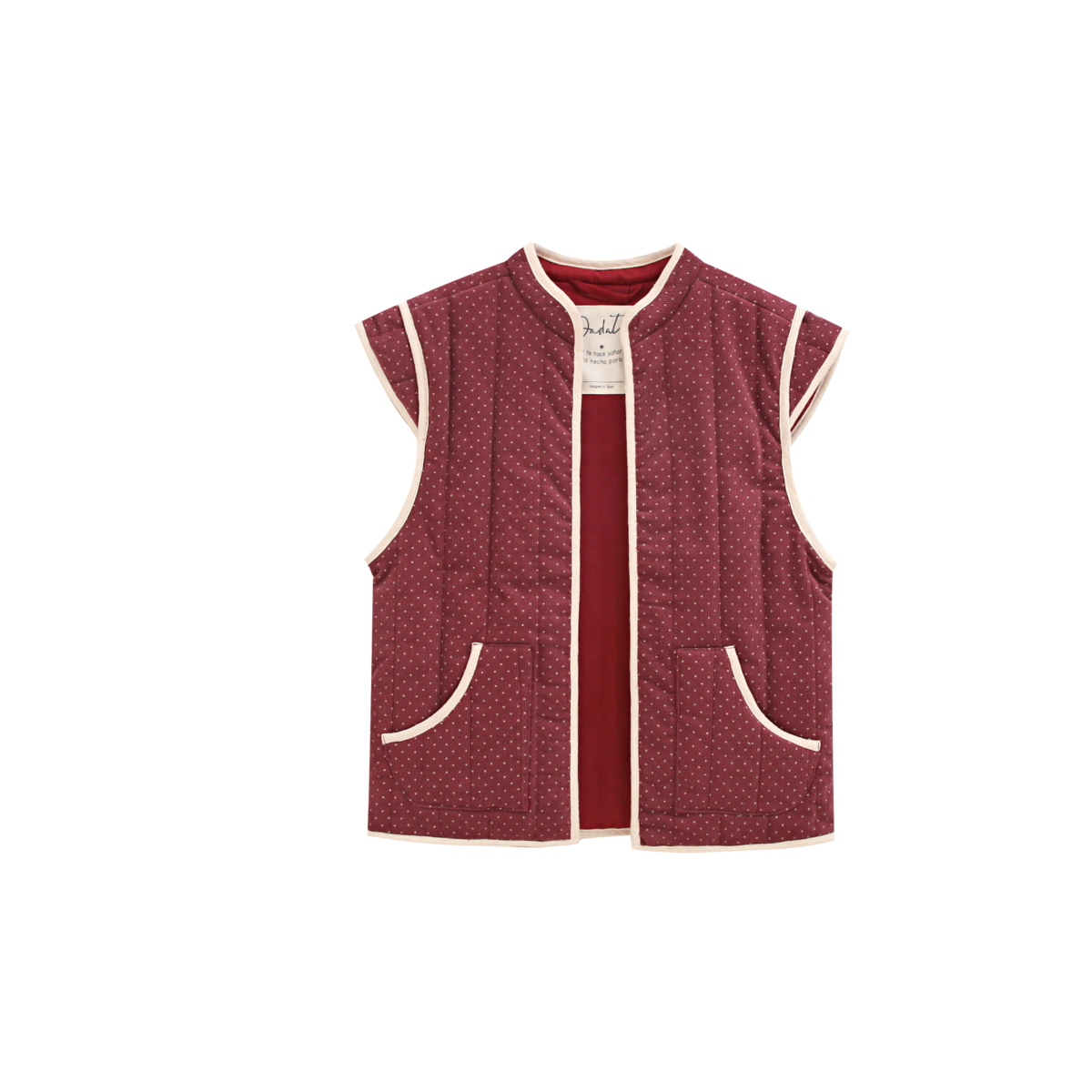 Purple corduroy vest for girls with beige polka dots P78-11604145