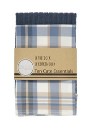 Dark blue and gray plaid kitchen towel set, made of absorbent cotton material, suitable for everyday use in the kitchen.