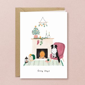 Christmas card | Dog at Fireplace | Pets
